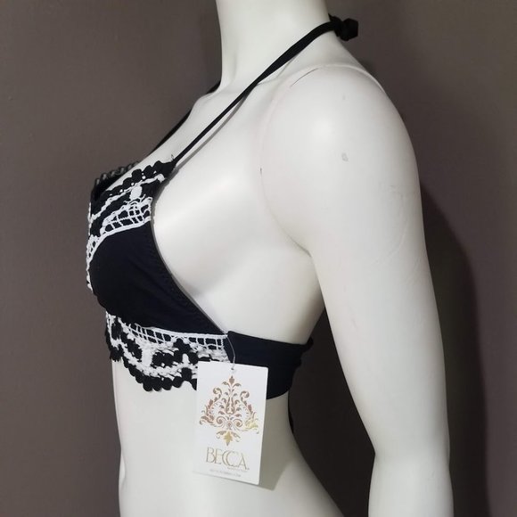 Becca Delilah Avery Crochet Trim Halter Bikini Top Top Size XS - Picture 3 of 9